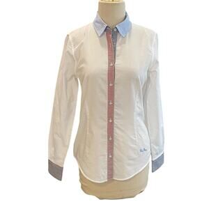 Brooks Brothers White Blouse with Blue and Red Accents